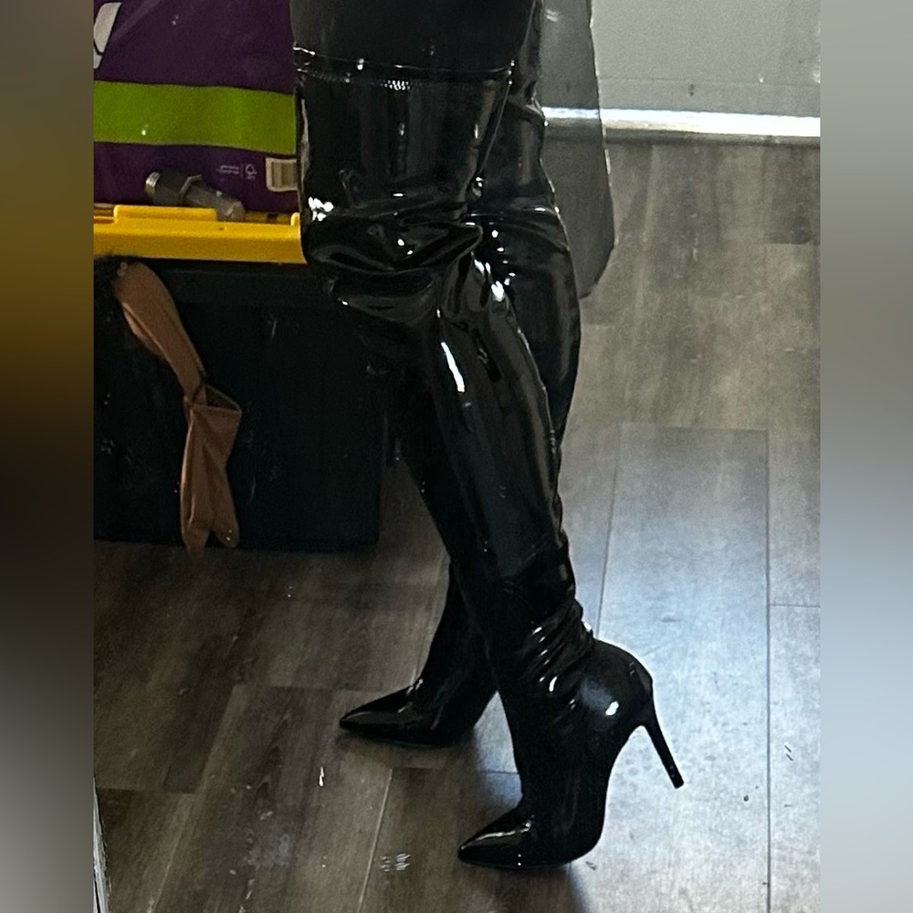 Patent Leather(Vegan) Black Boots(New)